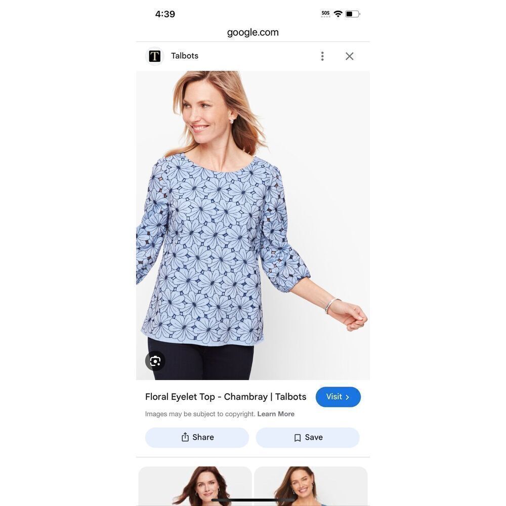 NWT Talbots FLORAL EYELET TOP - CHAMBRAY